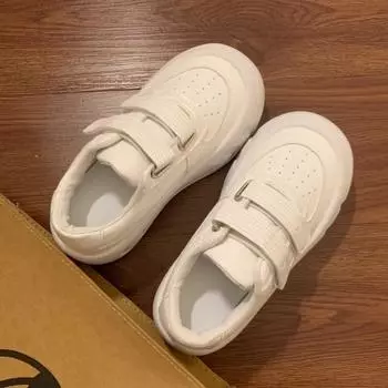 Круглая головка толстой подошвы с большим носком женская обувь на липучке осень 2024 повседневная обувь нишевая спортивная обувь усиливающая универсальная белая обувь 35 белый