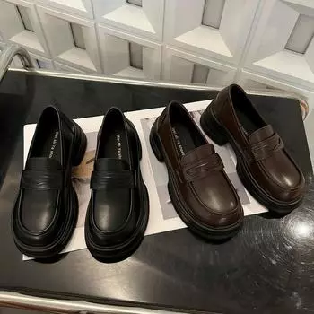 Круглая головка универсальные ретро черные туфли на толстой подошве женские летние французские толстые туфли с A Stirrups Lefou 35 коричневый