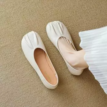 Круглая головка женские плоские складные ретро туфли на мягкой подошве 35 абрикосовый