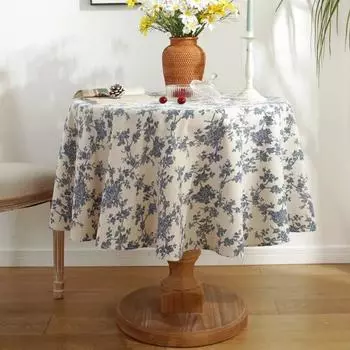 Круглая хлопково-льняная скатерть с принтом пионов и кисточкой, цветочная круглая скатерть для стола для свадебной вечеринки, декор обеденного стола Diameter 60CM