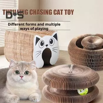 Круглая игрушка-гармошка для кошек с колокольчиком, складная игрушка-кошачья голова, орган, кошачий столб, интерактивная игрушка для игр коричневый