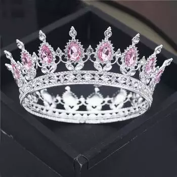 Круглая капля со стразами, круглая металлическая корона принцессы, королева, король, торт ко дню рождения, диадемы, украшения для волос, вечерние, свадебные украшения на голову серебро белый