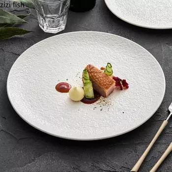 Круглая керамическая мелкая тарелка с рисунком молотка, ресторанная тарелка для стейков, десертная тарелка, суши-тарелки, белая специальная столовая посуда