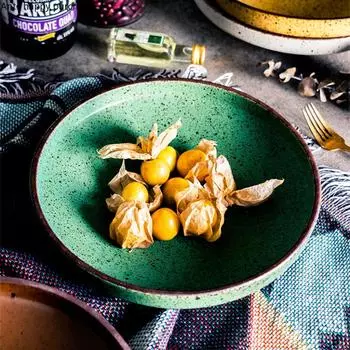 Круглая керамическая миска Миска для лапши Суповые миски Фруктовая тарелка Салатницы Обеденная тарелка Поднос для закусок Десертные тарелки Керамическая посуда жёлтый