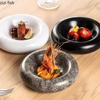 Круглая керамическая обеденная тарелка, тарелки для стейков в западном стиле, десертные тарелки, фруктовая тарелка, салатница, десертная чаша, блюдо для димсамов, поднос для закусок