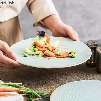 Круглая керамическая плоская тарелка Тарелка для суши Тарелки для стейков Фруктовая тарелка Салатница Тарелка для димсамов Диск-жгут Десертные тарелки Поднос для торта и закусок