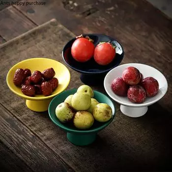 Круглая керамическая тарелка Маленькая фруктовая тарелка Чаша Высокие ножки Поднос для закусок Тарелки для сухофруктов Посуда Поднос для закусок Форма для торта Поднос для демонстрации