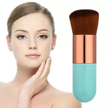 Круглая кисть для тональной основы с плоской вершиной, контурная кисть для румян, с синей ручкой, коричневая кисть для макияжа синий