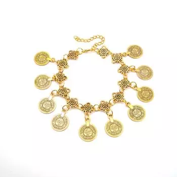 Круглая кисточка, цветочная цепочка на щиколотку для женщин, модные ретро украшения из сплава в европейском и американском стиле, подарок золотой