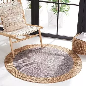 Круглая коллекция из натурального фиолетового волокна Round Aqua NF801A Плетеный джутовый коврик ручной работы в стиле бохо 90cm x 90cm естественный