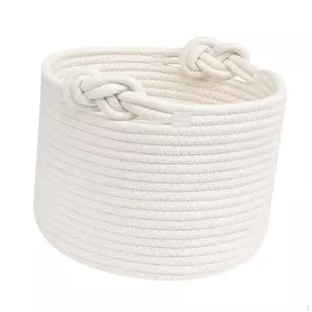 Круглая корзина из хлопковой веревки с ручкой для хранения игрушек и растений белый