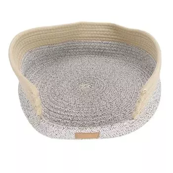 Круглая кошачья кровать, хлопковая веревка, плетеная корзина, многоцелевая спальная когтеточка, охлаждающая подставка для маленьких кошек коричневый