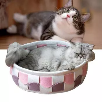 Круглая кровать для кошек с мягкой волнистой оплеткой, двухсторонняя универсальная кровать для больших маленьких собак на зиму, лето, фиолетовый