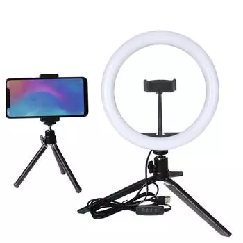 Круглая лампа для селфи с регулируемой яркостью и мини-штативом, работающий от USB, вращающийся угол освещения для лампы для живых выступлений