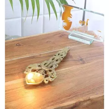 Круглая латунная ложка для пуджи и арати с дизайном двух павлинов, ложка для хавана для наливания гхи в хаван кунд, античный желтый