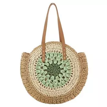 Круглая летняя соломенная сумка с застежкой-молнией, пляжная сумка на плечо с коллизией цветов, повседневная большая сумка, модная сумка для отдыха и путешествий розовый