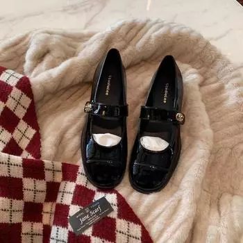 Круглая линия головы с толстым каблуком маленькие туфли для женщин осень и зима 34