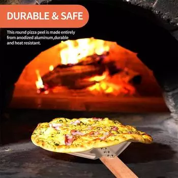 Круглая лопатка для переворачивания пиццы 7/9/12 дюймов Лопатка для переворачивания пиццы Лопатка для переворачивания пиццы Длинная ручка Перфорированная алюминиевая лопатка для пиццы Аксессуары для печи для пиццы