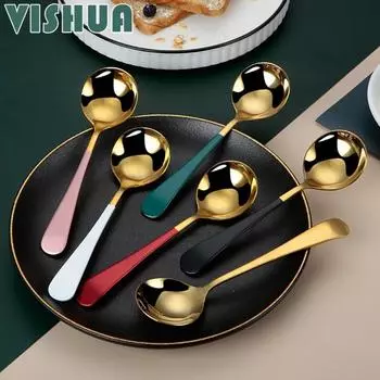 Круглая ложка из нержавеющей стали, ложка для арбуза, углубление, толстая круглая ложка, ложка, десертная ложка, золотая ложка