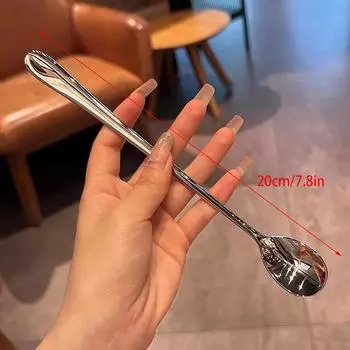 Круглая ложка из нержавеющей стали, популярная в сети, золотая, обеденная, с длинной ручкой, для перемешивания, десертная ложка, для кухонных аксессуаров, гаджетов AVE