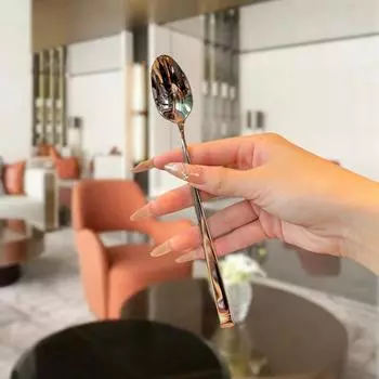 Круглая ложка из нержавеющей стали сетка из красного золота с длинной ручкой для помешивания десерта серебряный
