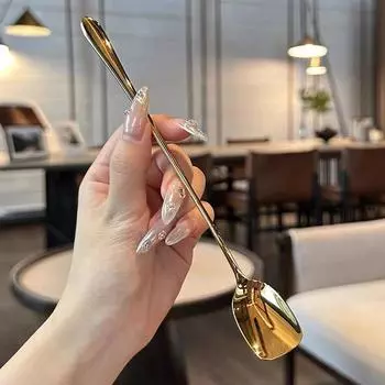 Круглая ложка из нержавеющей стали сетка из красного золота с длинной ручкой для помешивания десерта