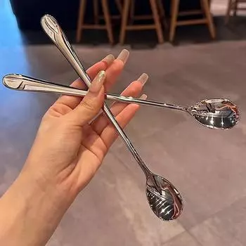 Круглая ложка из нержавеющей стали сетка из красного золота с длинной ручкой для помешивания десерта 1PCS