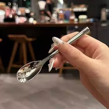 Круглая ложка из нержавеющей стали, сетка, красная, золотистая, для ужина, с длинной ручкой, десертные ложки для перемешивания, кухонные аксессуары, гаджеты 1PCS