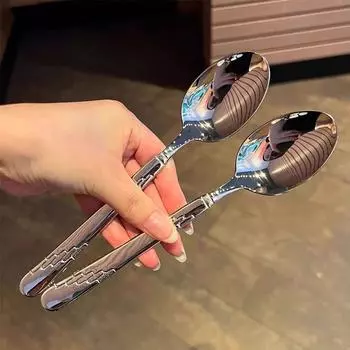 Круглая ложка из нержавеющей стали, сетка, красная, золотистая, для ужина, с длинной ручкой, десертные ложки для перемешивания, кухонные аксессуары, гаджеты 1PCS