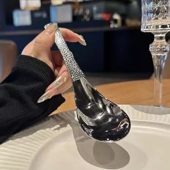 Круглая ложка из нержавеющей стали, сетка, красная, золотистая, для ужина, с длинной ручкой, десертные ложки для перемешивания, кухонные аксессуары, гаджеты 1PCS