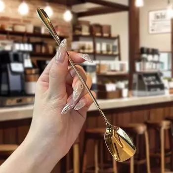 Круглая ложка из нержавеющей стали, сетка, красная, золотистая, для ужина, с длинной ручкой, десертные ложки для перемешивания, кухонные аксессуары, гаджеты серебряный