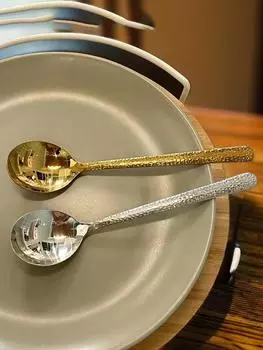 Круглая ложка из нержавеющей стали, сетка, красная, золотистая, для ужина, с длинной ручкой, десертные ложки для перемешивания, кухонные аксессуары, гаджеты золотой