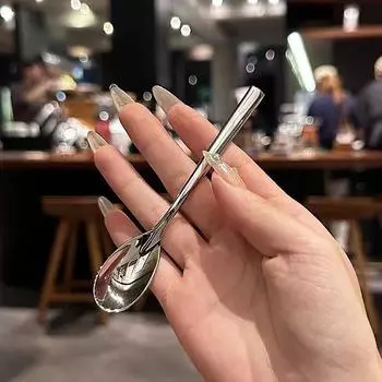 Круглая ложка из нержавеющей стали, сетка, красная, золотистая, для ужина, с длинной ручкой, десертные ложки для перемешивания, кухонные аксессуары, гаджеты 1PCS