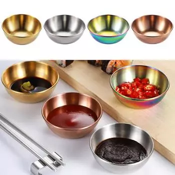 Круглая маленькая тарелка из нержавеющей стали для соевого соуса, золотистая тарелка для приправы соусом золотой