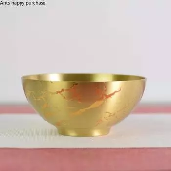 Круглая медная чаша с орнаментом, латунная декоративная чаша, чаши для риса, чаша для подношений, чаша для очищения воды, тибетские буддийские чаши 4 inch
