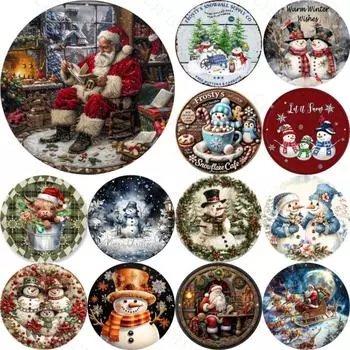 Круглая металлическая жестяная вывеска, художественная роспись, венок, декоративные тарелки, мультяшный снеговик, рождественский постер для декора стен дома, сада, гаража L яблочный зеленый