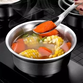 Круглая миска для китайского рисового супа 3-го размера, бытовая миска для салата, лапши быстрого приготовления, столовая посуда из нержавеющей стали для кухонных принадлежностей