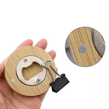 Круглая натуральная бамбуковая открывалка для пивных бутылок, открывалки для коктейлей и напитков с магнитом 1PC