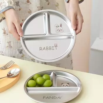 Круглая обеденная тарелка из нержавеющей стали 304, разделенная тарелка для завтрака, 3 решетки, симпатичная столовая посуда, складывающаяся в стопку, набор тарелок для фруктового салата