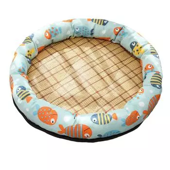 Круглая охлаждающая кровать для питомцев, мультяшный принт, кровать для сна питомцев, летний дышащий коврик для собак и кошек синий