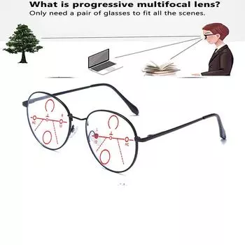 Круглая оправа из сплава, цельные носовые упоры, модные прогрессивные мультифокальные очки для чтения от +0,75 до +4 +0.75