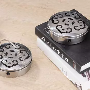 Круглая пластина из нержавеющей стали, спиральный держатель катушки от комаров, лоток для благовоний, безопасная крышка Extra Large with Handle серебряный