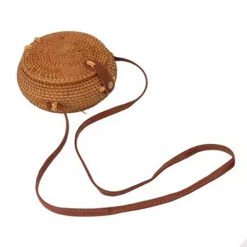 Круглая плетеная сумка из ротанга в тропическом пляжном стиле, плетеная сумка через плечо из ротанга с кожаным ремешком 20 см