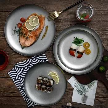 Круглая плоская тарелка 23 см, плоская тарелка из нержавеющей стали 304, двойная тарелка, бытовая посуда, тарелка-чаша