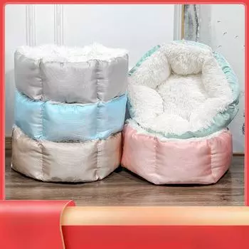 Круглая плюшевая собачья будка, удобная собачья будка, коврик для глубокого сна на осень и зиму для маленьких и средних собак S 35cm