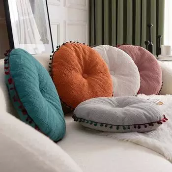 Круглая подушка для сиденья Мягкая и удобная подушка для сиденья Four Seasons Универсальная подушка с кисточками Подушка-тыква 40x40cm