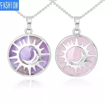 Круглая подвеска «Солнце и Луна» из натурального хрусталя и камня, европейский и американский популярный символ amethyst