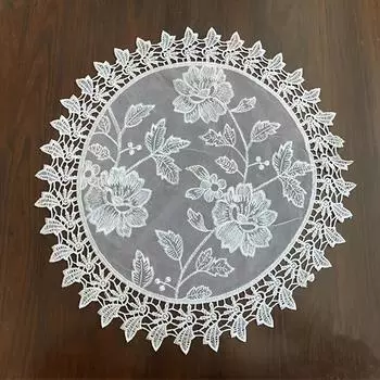 Круглая Полая Кружевная Подставка для салфеток с вышивкой и цветочной салфеткой, кружка, обеденный журнальный столик, коврик для чашки, свадебное, рождественское украшение дома 35cm/13.78inch