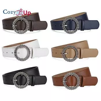Круглая пряжка, инкрустированная стразами, простой и универсальный цельный ремень для юбки для женщин 106x3.3cm чёрный
