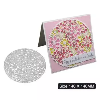 Круглая рамка Цветущий цветочный фон Металлический серебристый трафарет Тиснение Вырубные штампы для скрапбукинга Бумага Альбом Изготовление открыток серебряный